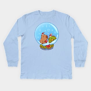 Capybara and a frog in a snow globe Kids Long Sleeve T-Shirt